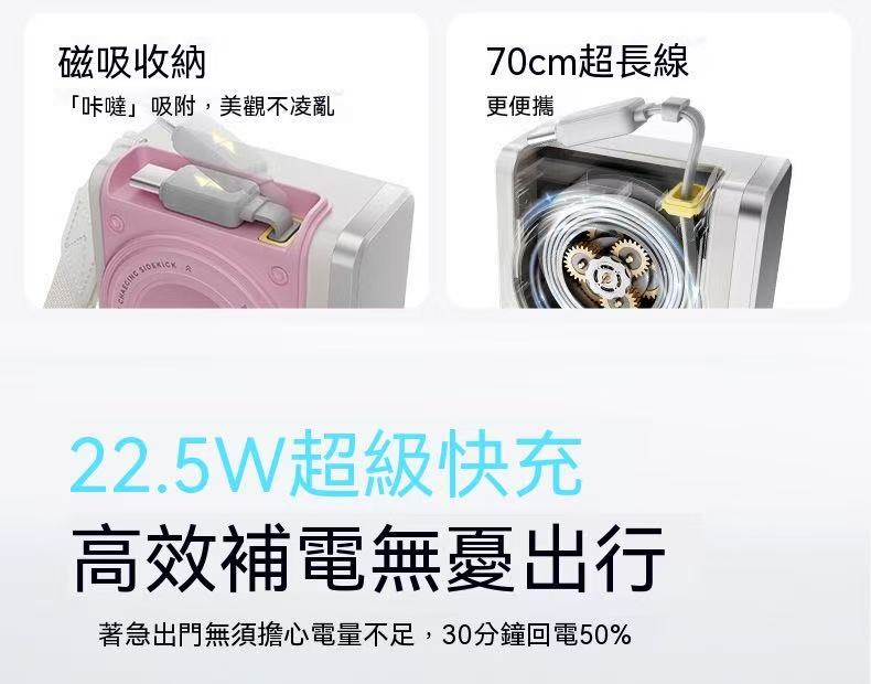 三合一行動電源10000mAh【自帶插頭伸縮線】