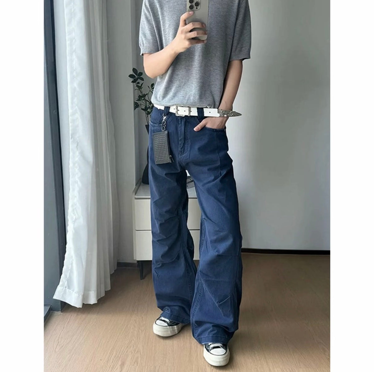 [Pleated Workwear] Cleanfit Simple and Classy Straight Wide-Leg Jeans for Men