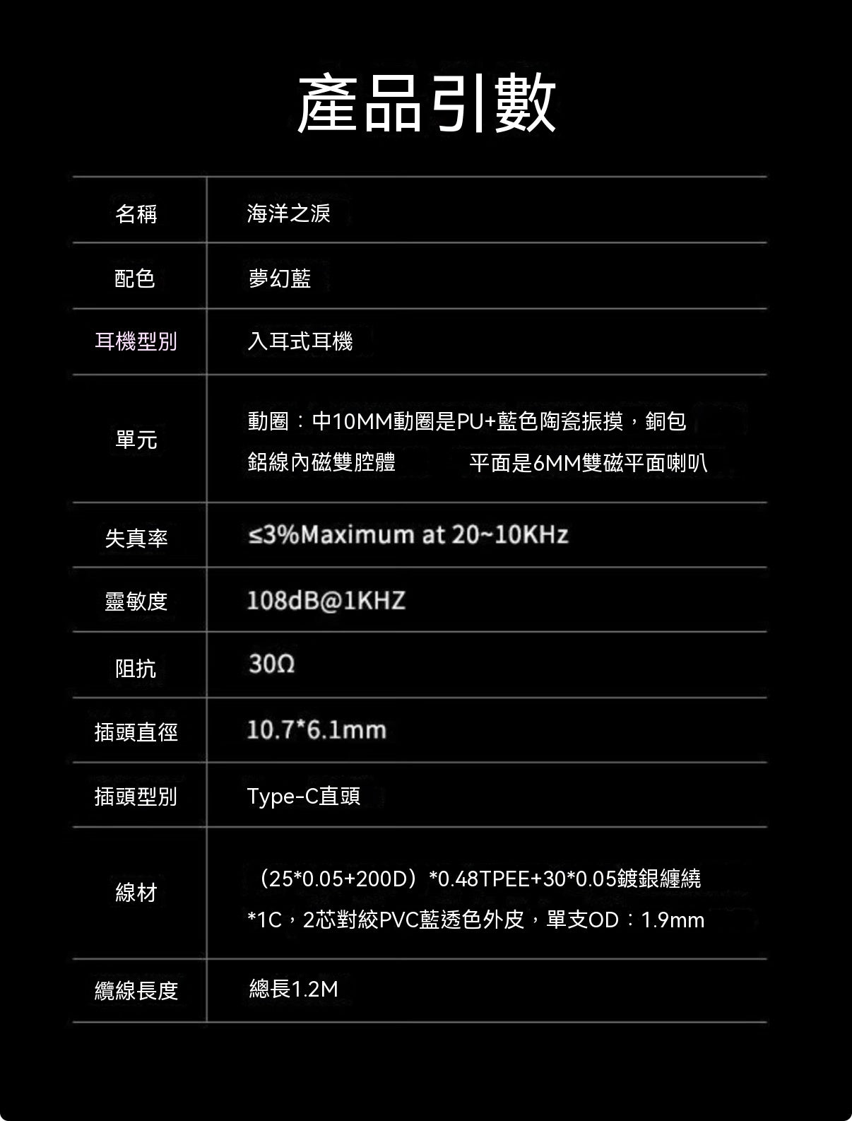 海洋之淚入耳式有線耳機