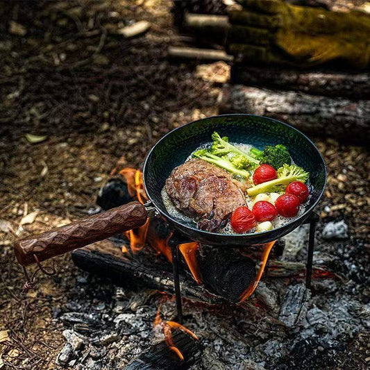Outdoor Hiking Camping Fish Scale Pattern Cast Iron Flat-Bottom Frying Pan