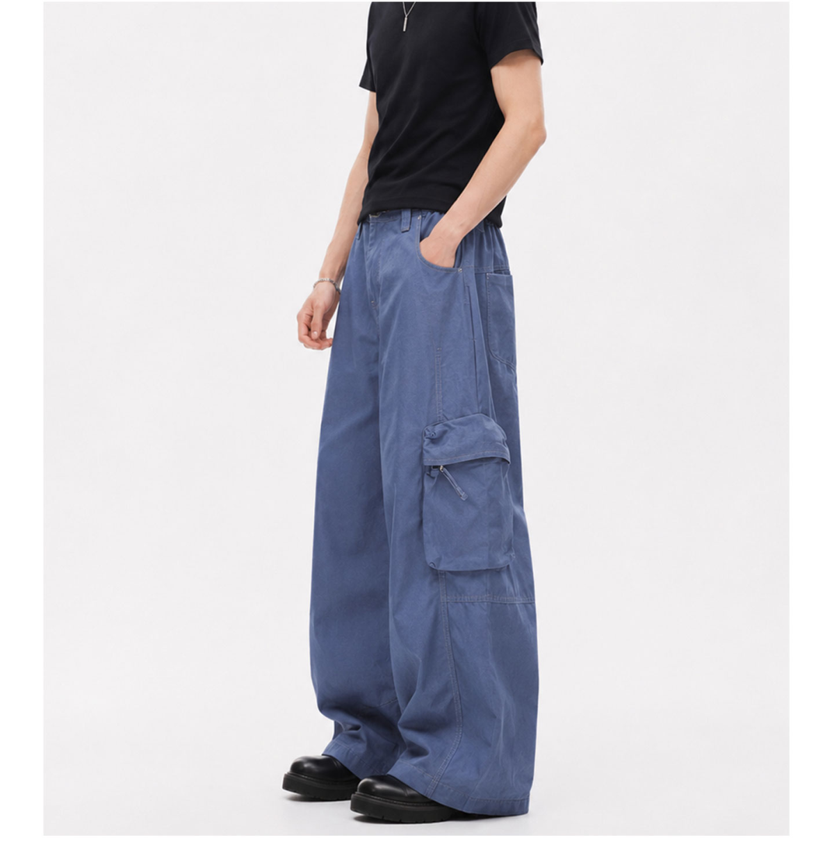 American retro distressed deconstructed loose multi-pocket cargo pants