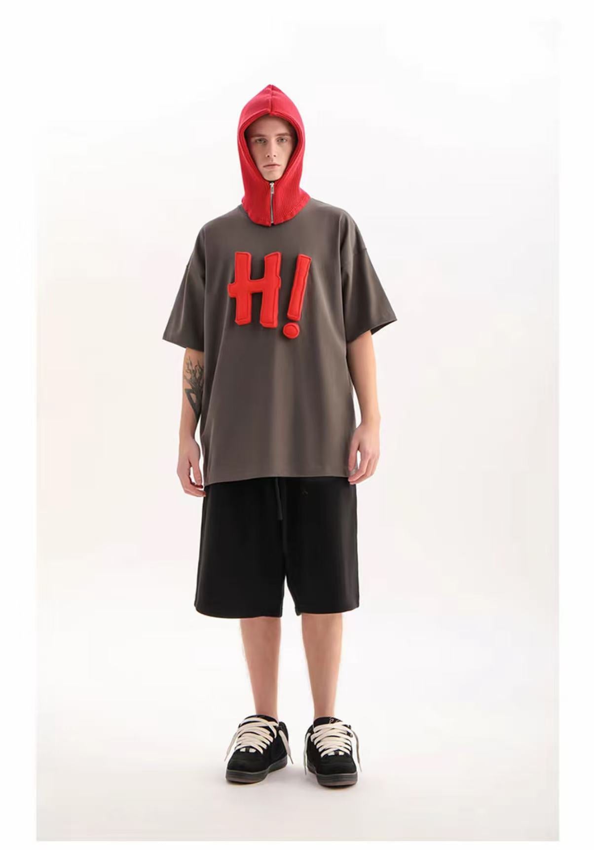 3D H! Cotton-padded short-sleeved T-shirt