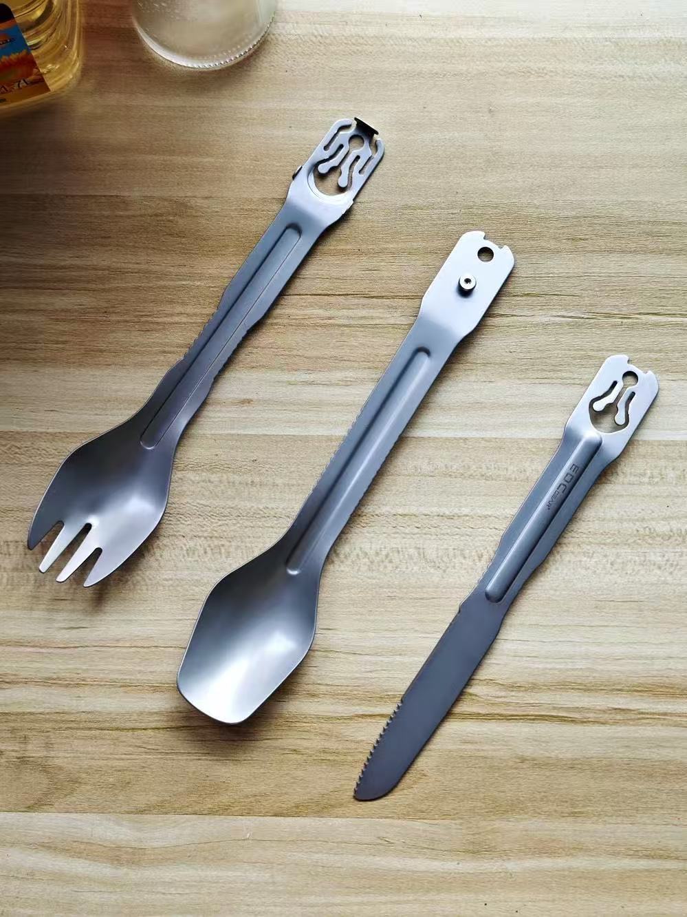 Titanium Alloy Detachable Camping Cutlery Set (3-piece)