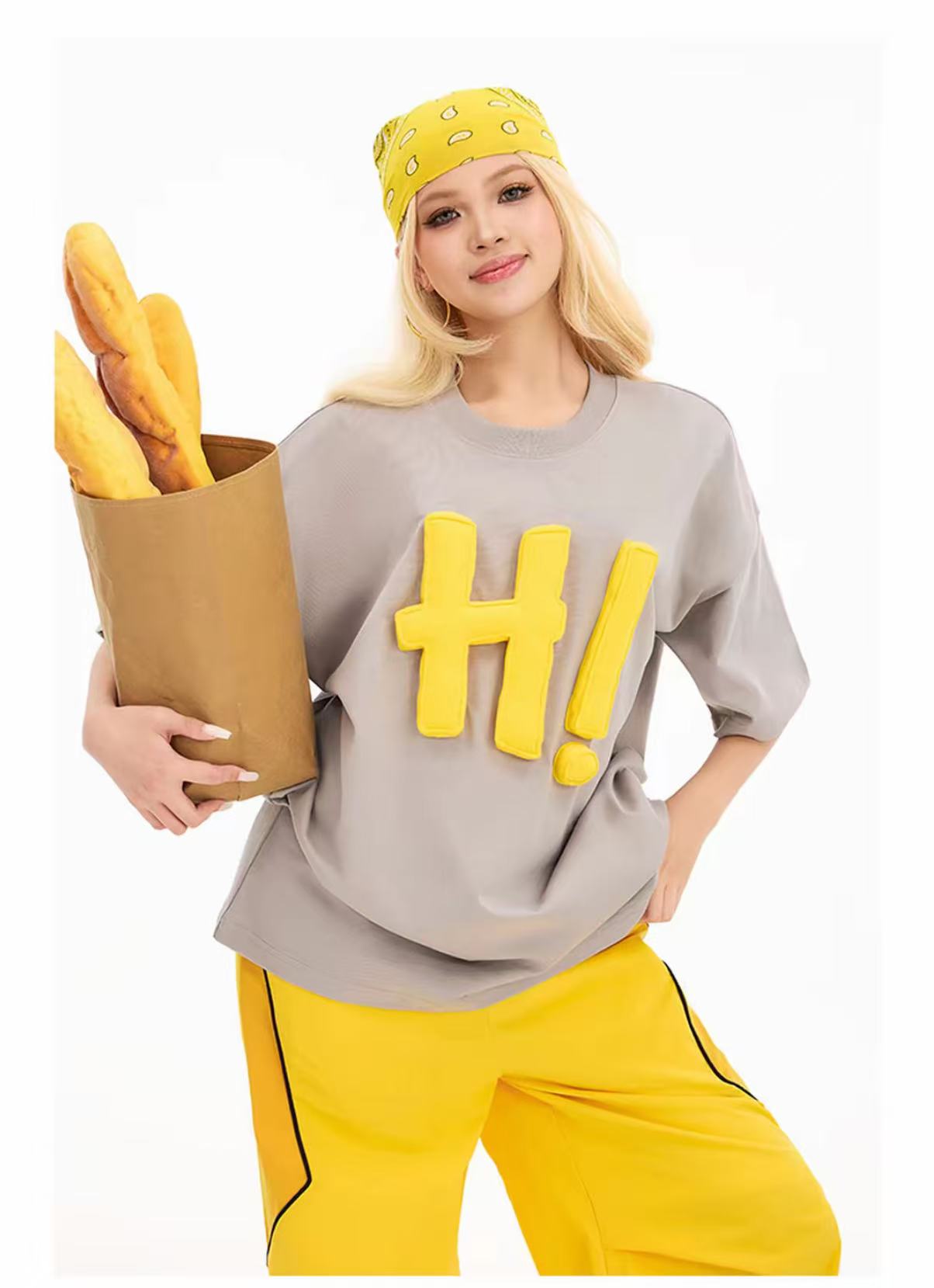 3D H! Cotton-padded short-sleeved T-shirt