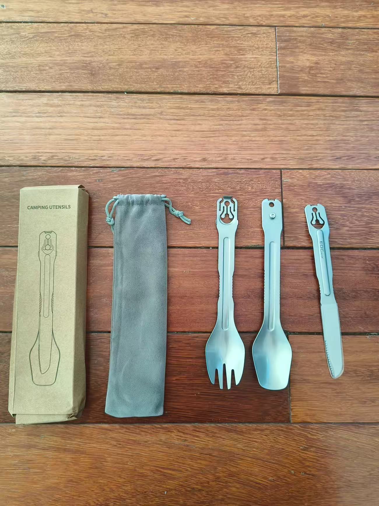 Titanium Alloy Detachable Camping Cutlery Set (3-piece)