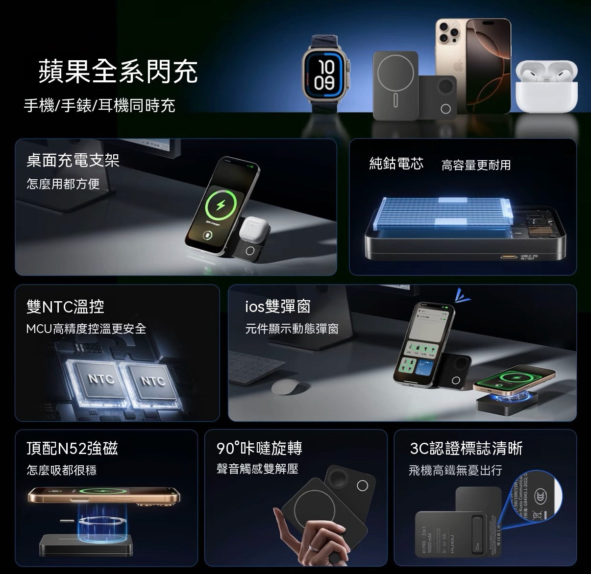 K1旅行三合一磁吸行動電源