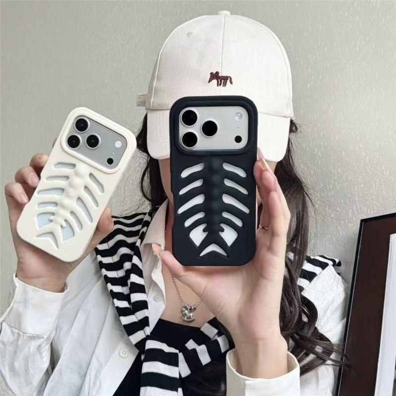 3D Creative Hollow Fishbone Phone Case (Applicable to All iPhone Models)