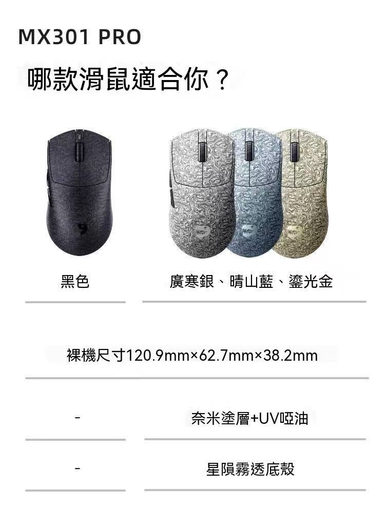 MX301 PRO 複合碳纖維無線藍牙三模電競辦公遊戲滑鼠