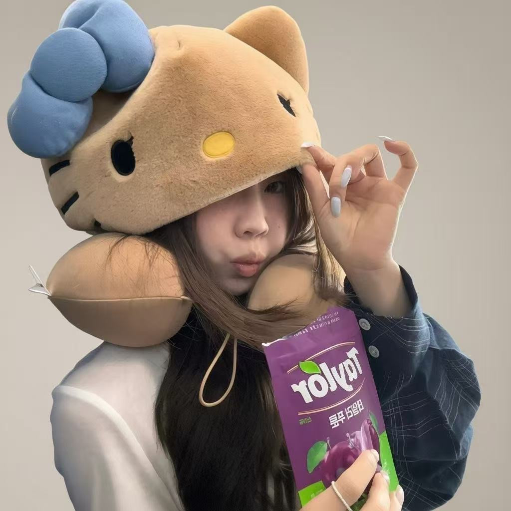 Cute Kitten Cartoon Hooded Neck Pillow