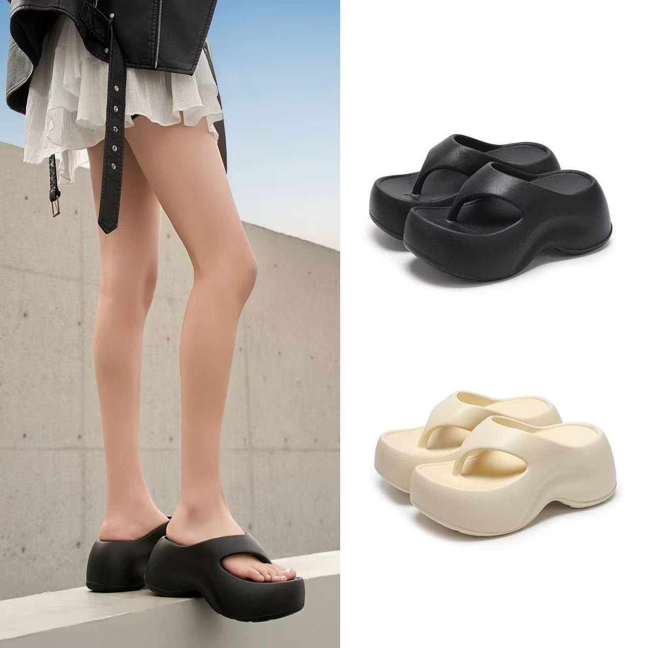 Women's 8.5cm heightened platform flip-flops for outdoor wear