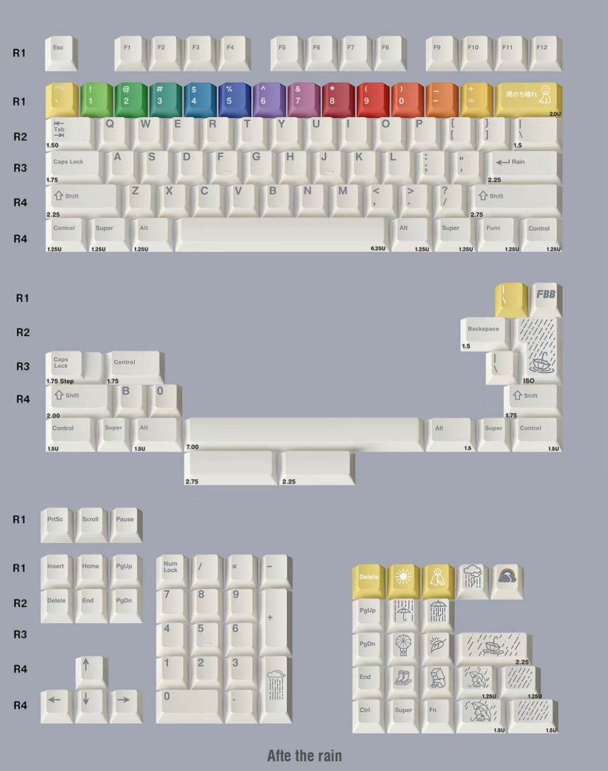 PBT Keycaps Rain After Theme Dye-Sublimated Keycaps