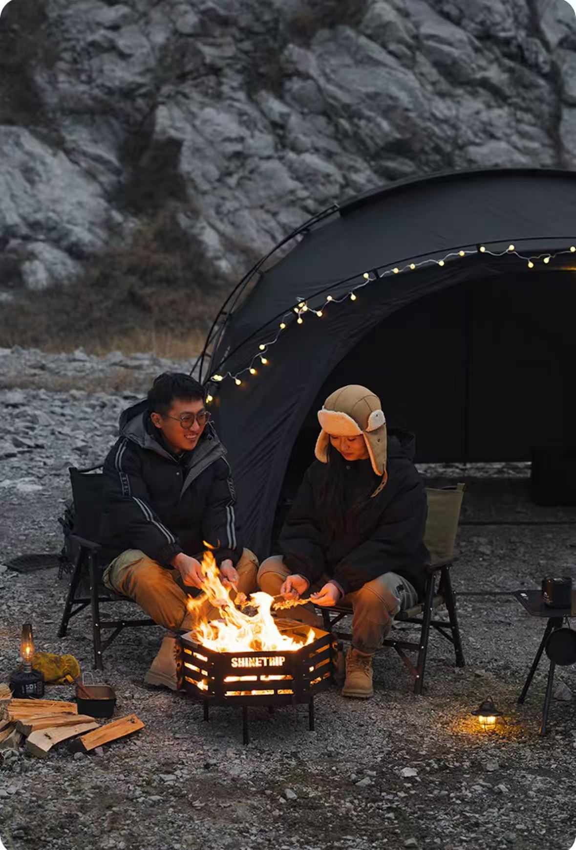Outdoor BBQ Grill Camping Fire Pit Hexagonal Bonfire Stand Barbecue Stove