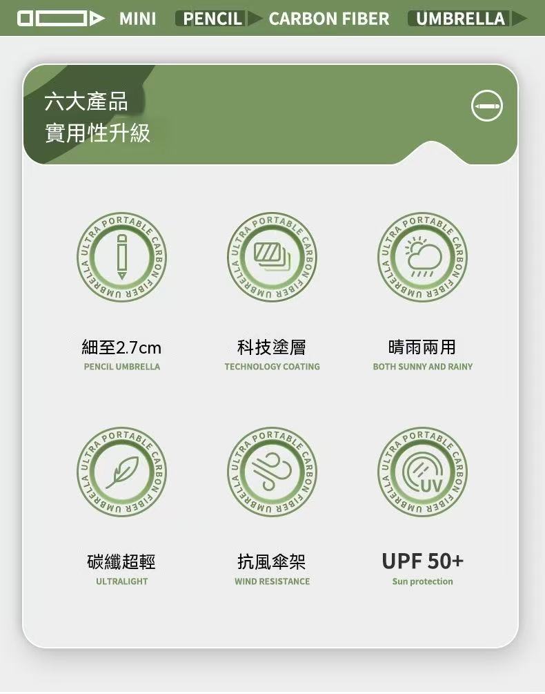 超輕鉛筆傘加大款德國紅點獎碳纖維超輕三折便攜晴雨傘