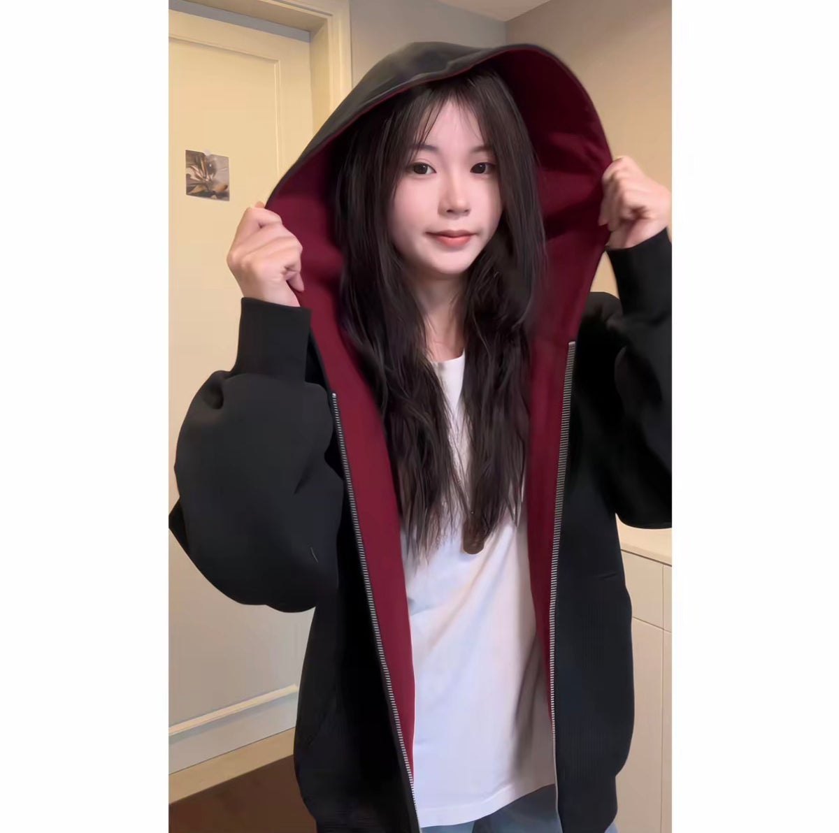 Hidden Multi-Pocket 500g Heavyweight Colorblock Stiff Cardigan Jacket