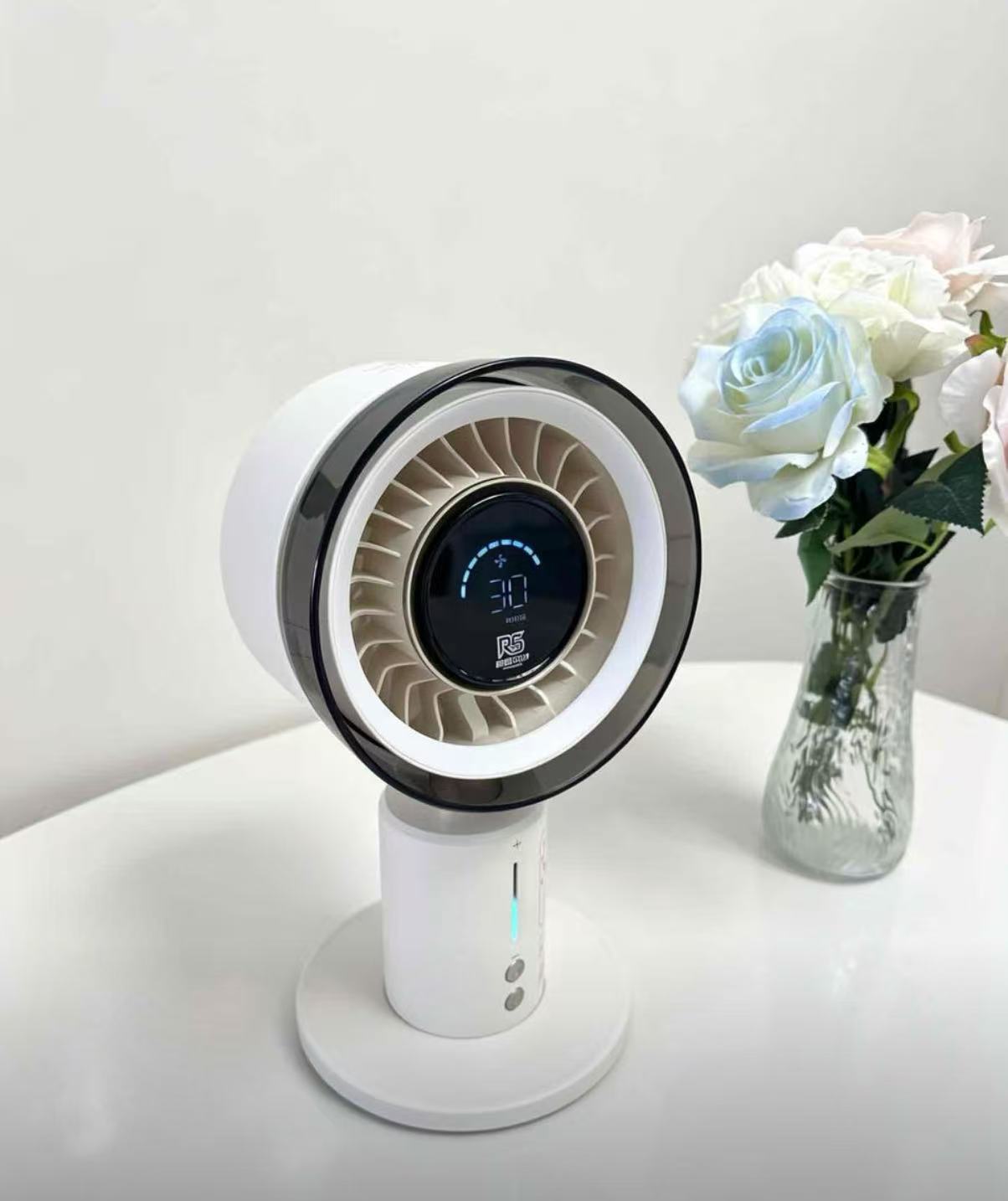 Multifunctional High-Speed Portable Cooling USB Charging Oscillating Desk Fan with LED Ambient Light and Circulating Air (Aurora Fan Generation 1)