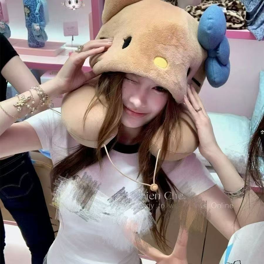 Cute Kitten Cartoon Hooded Neck Pillow