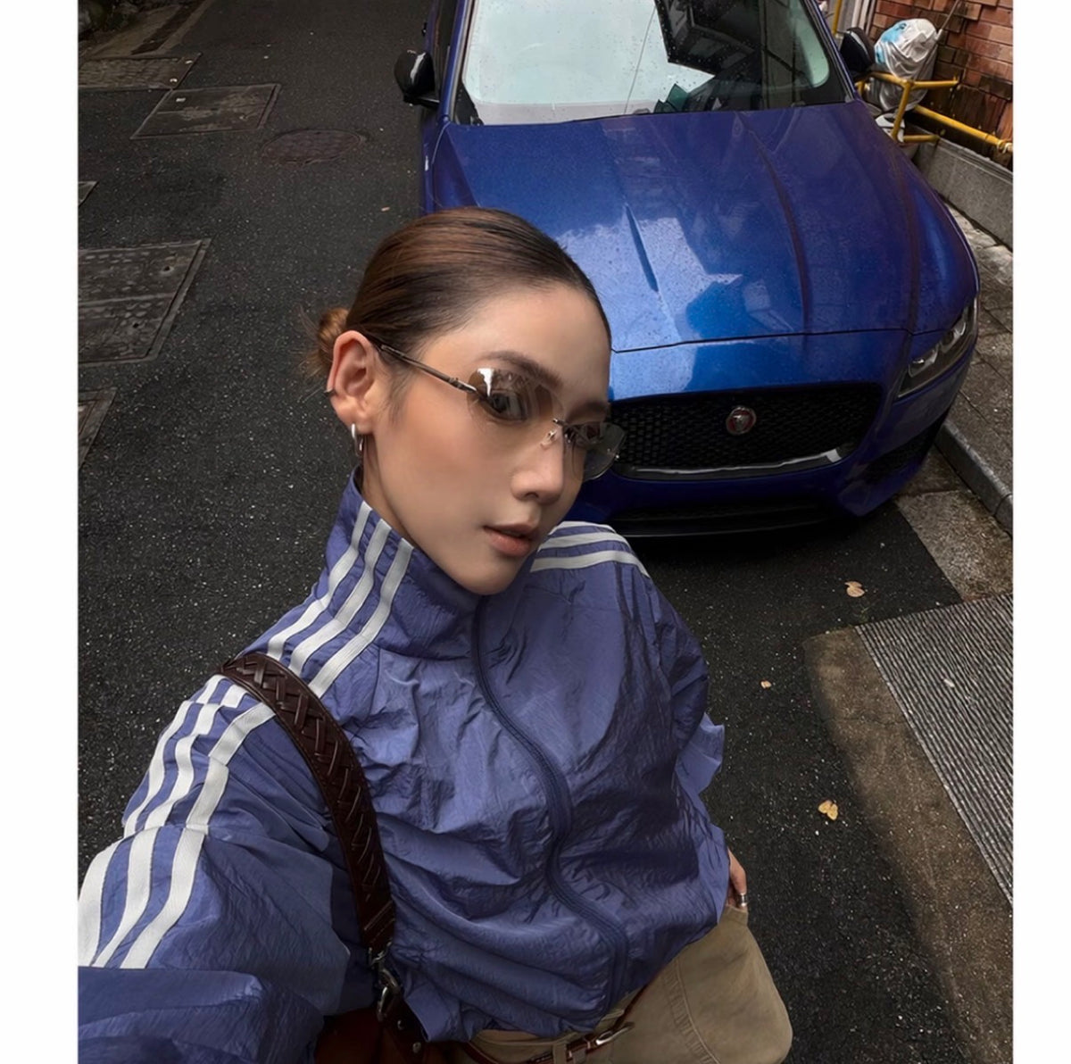 美式三道槓立領短款條紋夾克外套男女同款