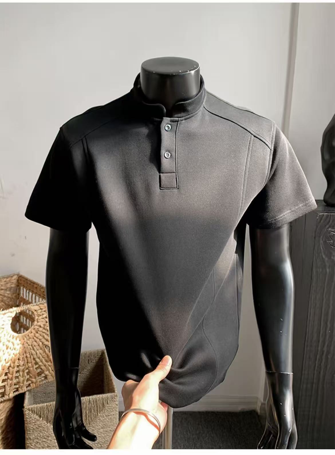 Henry Panel Shoulder Heavyweight Loose Fit Short Sleeve T-Shirt