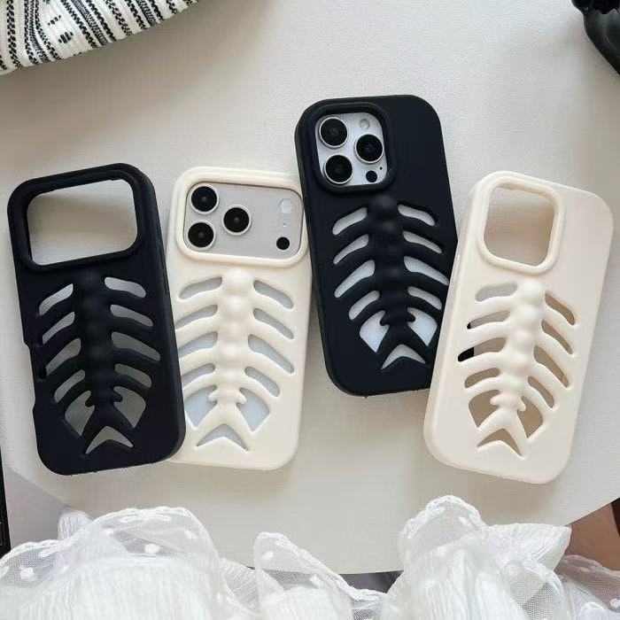 3D Creative Hollow Fishbone Phone Case (Applicable to All iPhone Models)