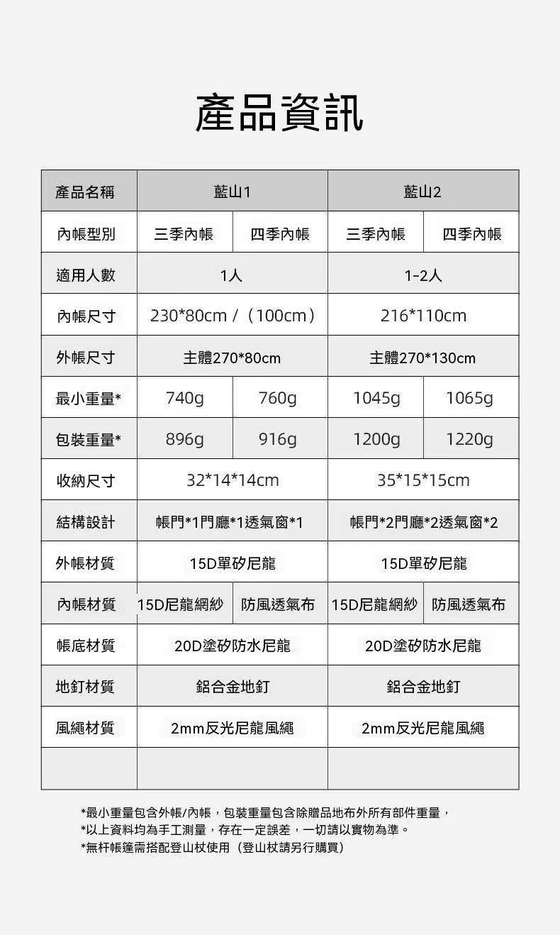 3F UL GEAR三峰出戶外帳篷防風雨藍山1單人徒步露營無桿徒步帳篷