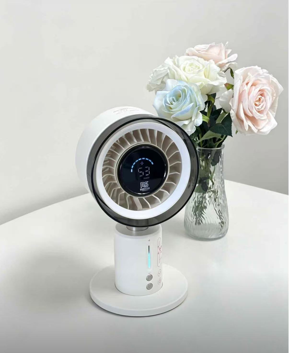 Multifunctional High-Speed Portable Cooling USB Charging Oscillating Desk Fan with LED Ambient Light and Circulating Air (Aurora Fan Generation 1)