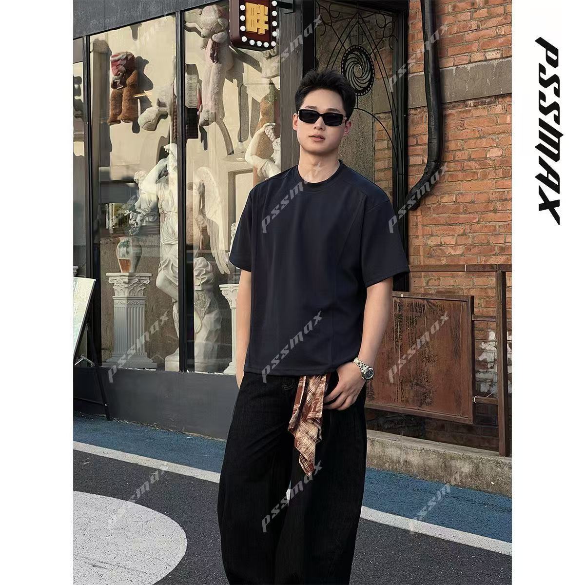 [Shujixian] Men's Versatile Structured Casual Short-Sleeved T-Shirt for Plus-Size Men